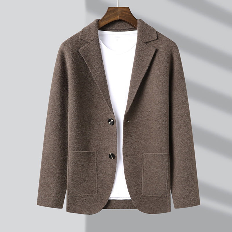 Cardiganjakke til herre med notchlapel strikket blazerlook